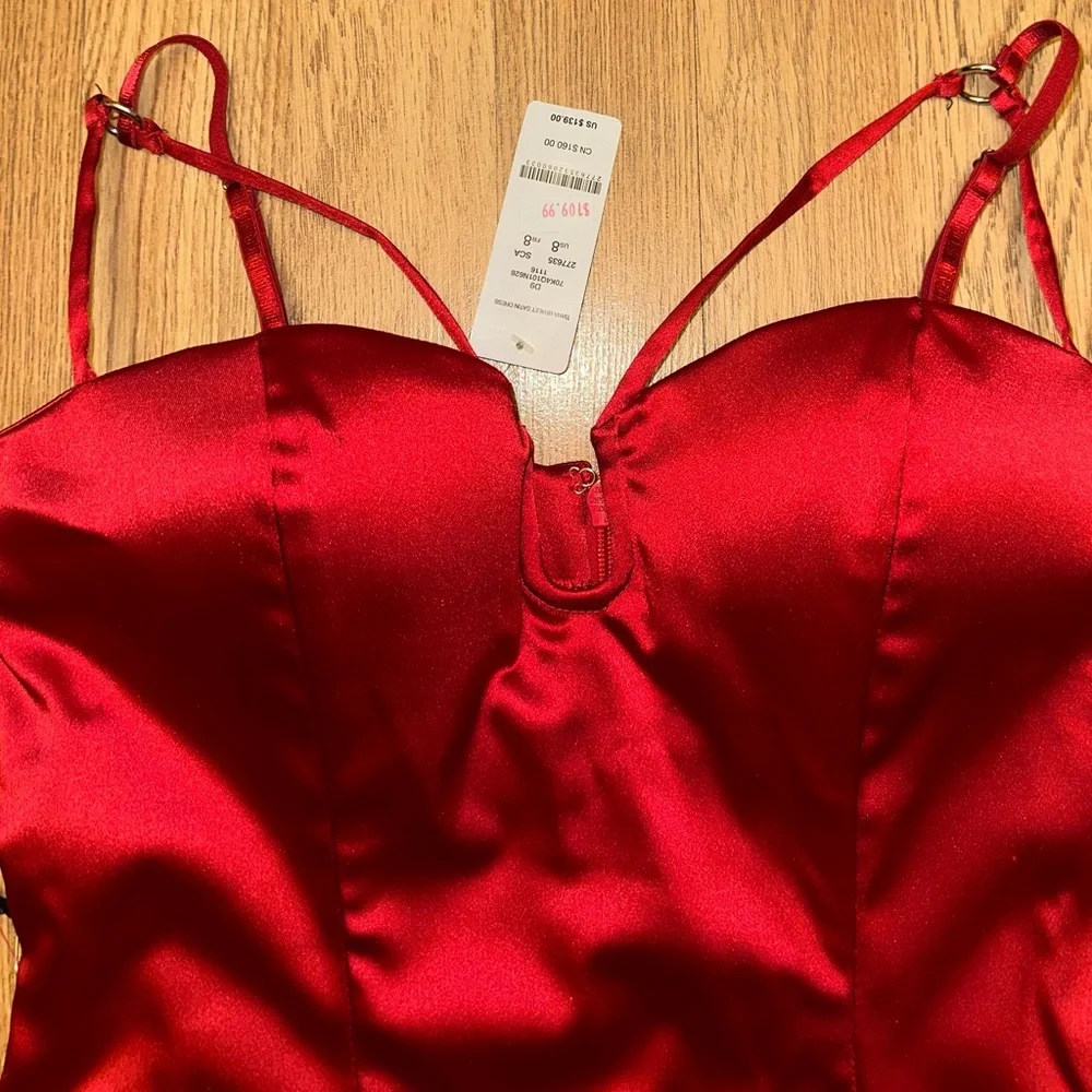 bebe Red Satin Slip Dress with Sweetheart Neckline adjustable strap - Picture 5 of 5